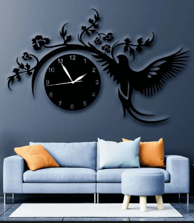 Flying Bird Wooden Clock Wall Attractive Decoration